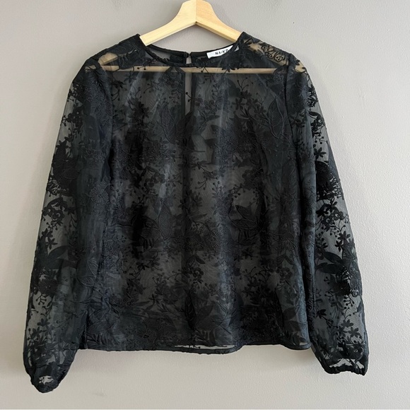NA-KD Tops - NA-KD Women’s Black Floral Lace Sheer Top Embroidered Elegant Size 40